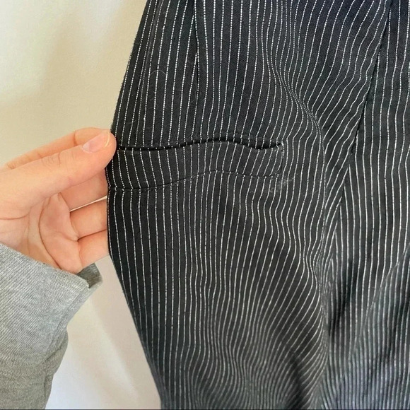 Pin Stripe Belted Cropped Overalls Black White Bow Spaghetti Strap Adjustable - Picture 8 of 11